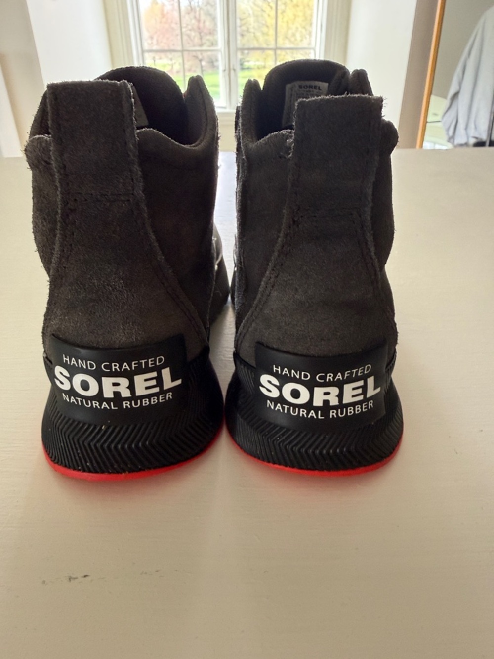 Sorel Gray Suede Ankle Boots with Red Outsole